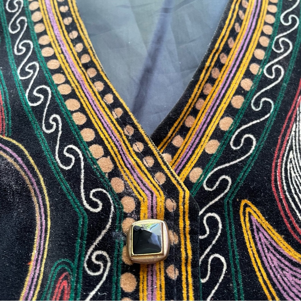 VTG Pabst Blue Ribbon Velvet Vest XXL Black Elephant Print V Neck Button Down - Picture 10 of 12